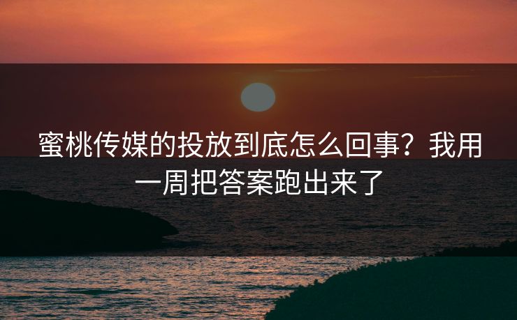 蜜桃传媒的投放到底怎么回事？我用一周把答案跑出来了